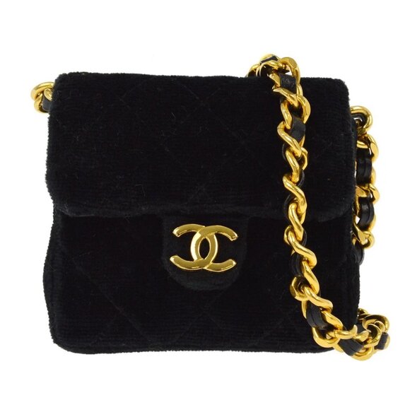 Chanel Black Velvet Classic Flap Micro Chain Crossbody Bag Pouch - Picture 1 of 7